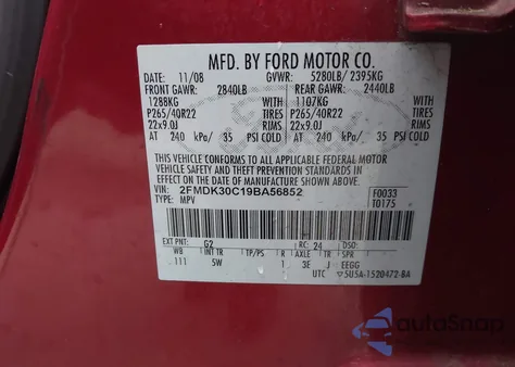 2009 Ford Edge Sport z USA, uszkodzony, nr VIN 2FMDK30C19BA56852